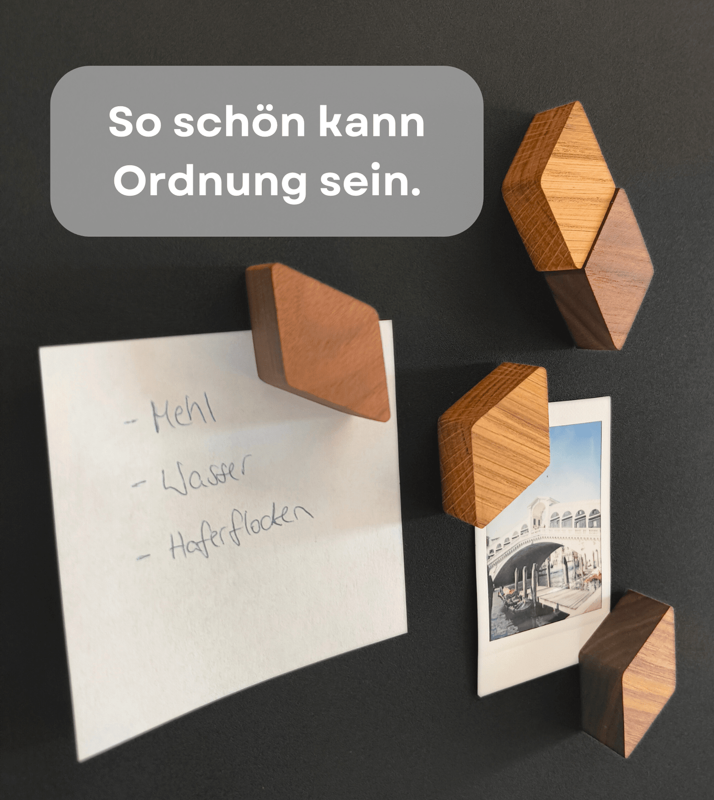 Kühlschrankmagnet aus Eichen- und Nussbaumholz