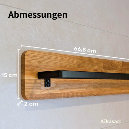 Abmessungen Handtuchhalter Eiche: 66,5 cm breit, 15 cm hoch, 2 cm tief
