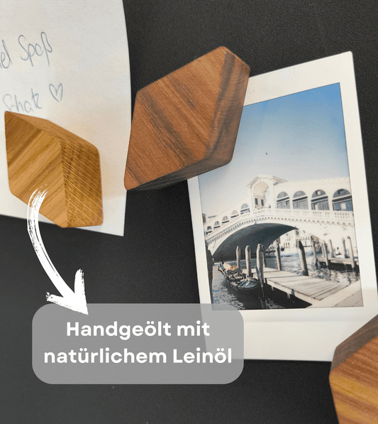 Kühlschrankmagnet aus Eichen- und Nussbaumholz
