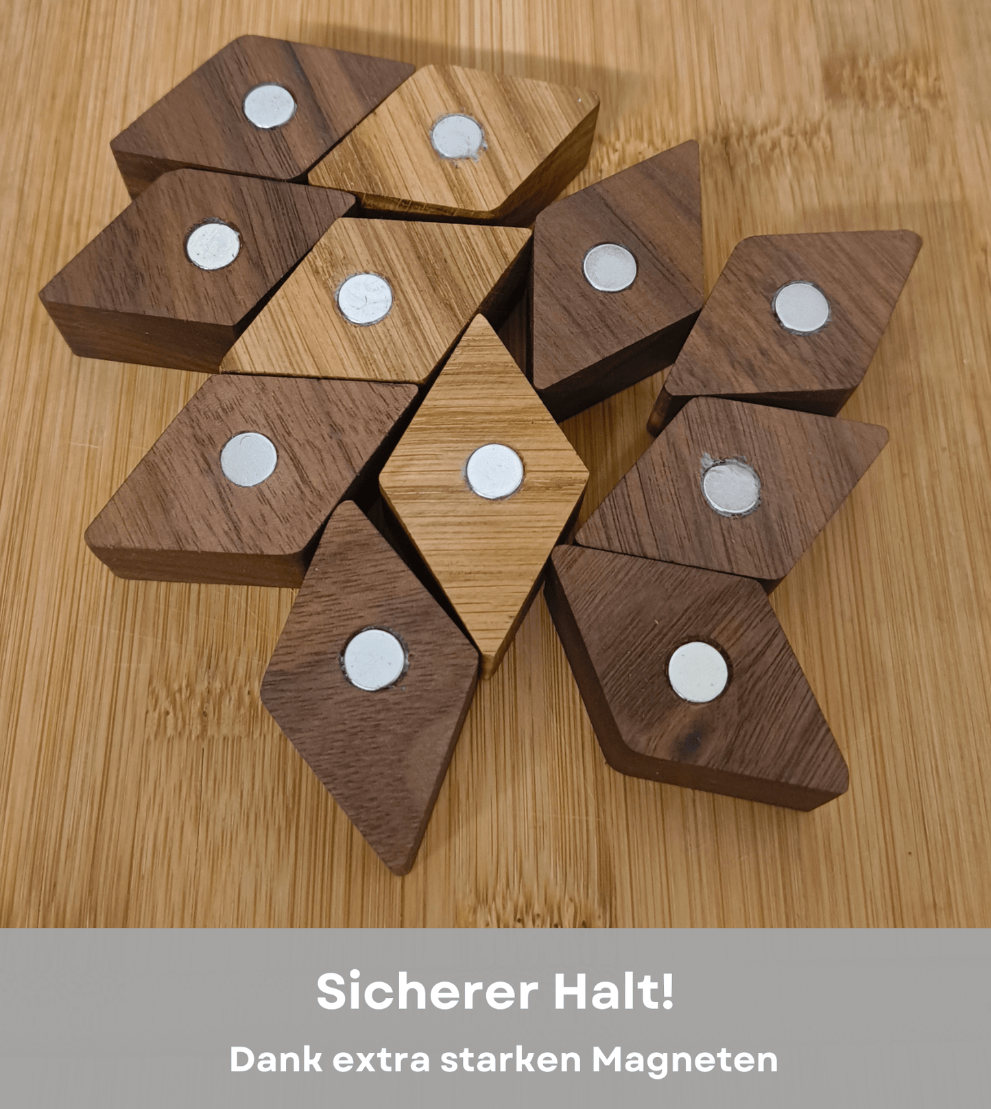 Kühlschrankmagnet aus Eichen- und Nussbaumholz