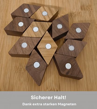 Kühlschrankmagnet aus Eichen- und Nussbaumholz
