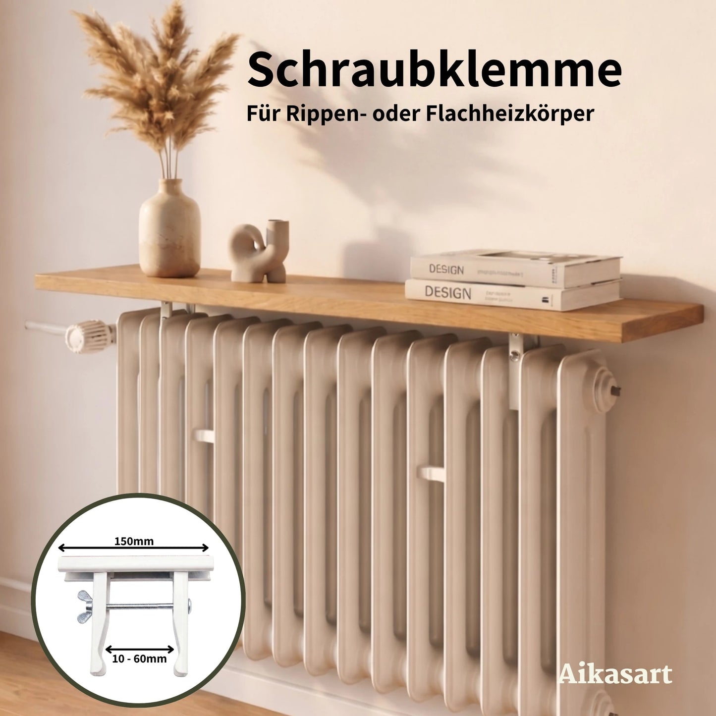 Schraubklemme für Heizkörperregal an Rippenheizkörpern, 10–60 mm Klemmbereich