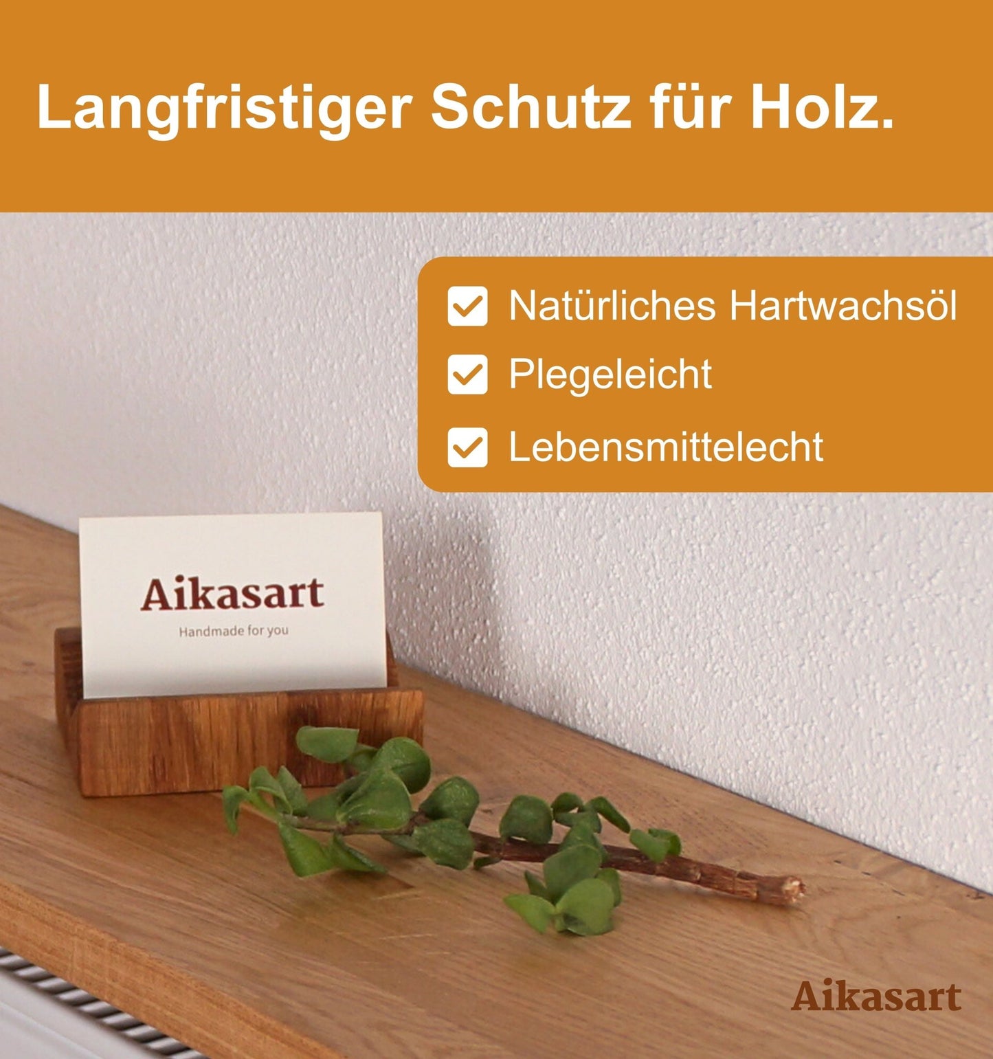 Schwebende Heizkörperablage aus Eiche