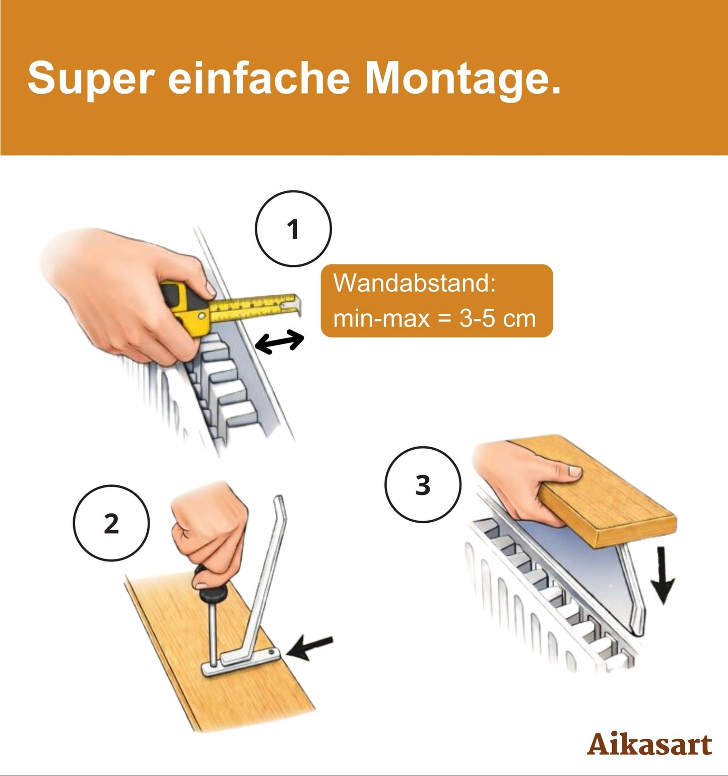 Steckklemme - 2er Set Heizkörper-Regalträger - Weiß/Universal - Ohne Bohren